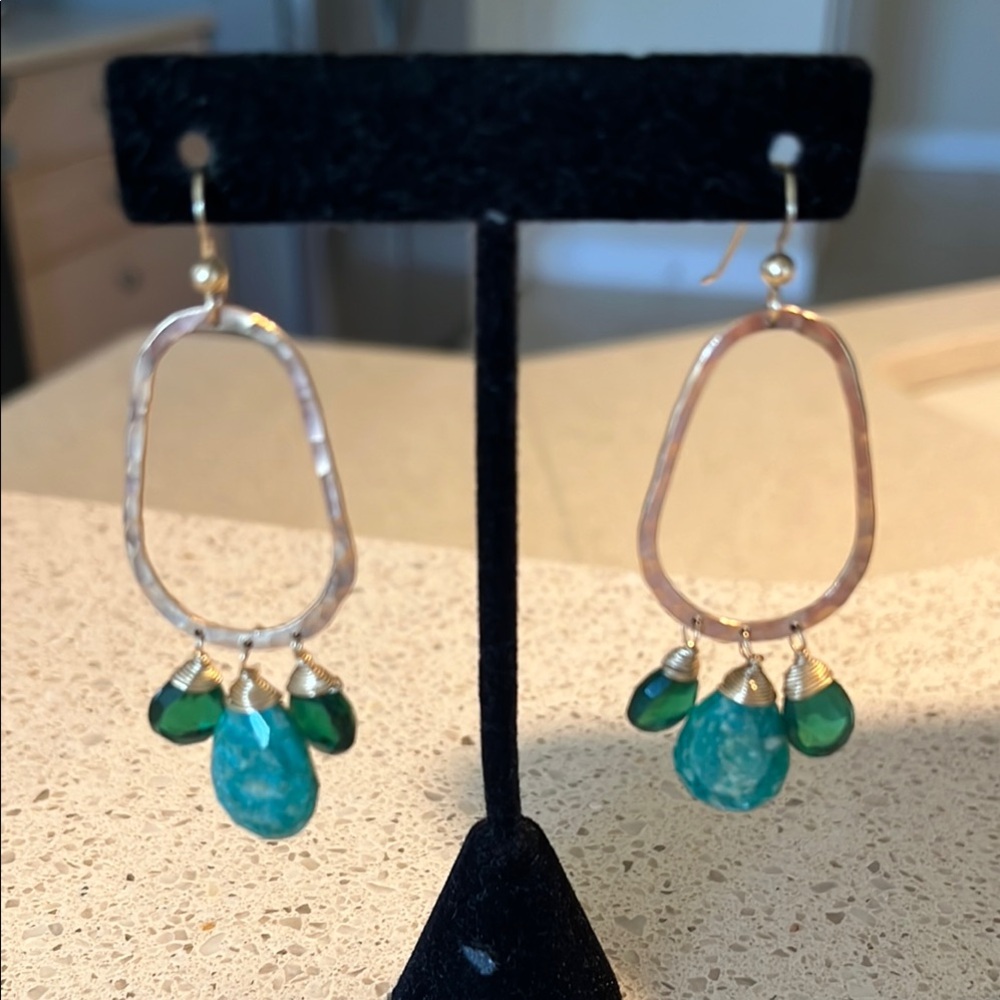 Debra Mack designer green gemstone dangle earrings